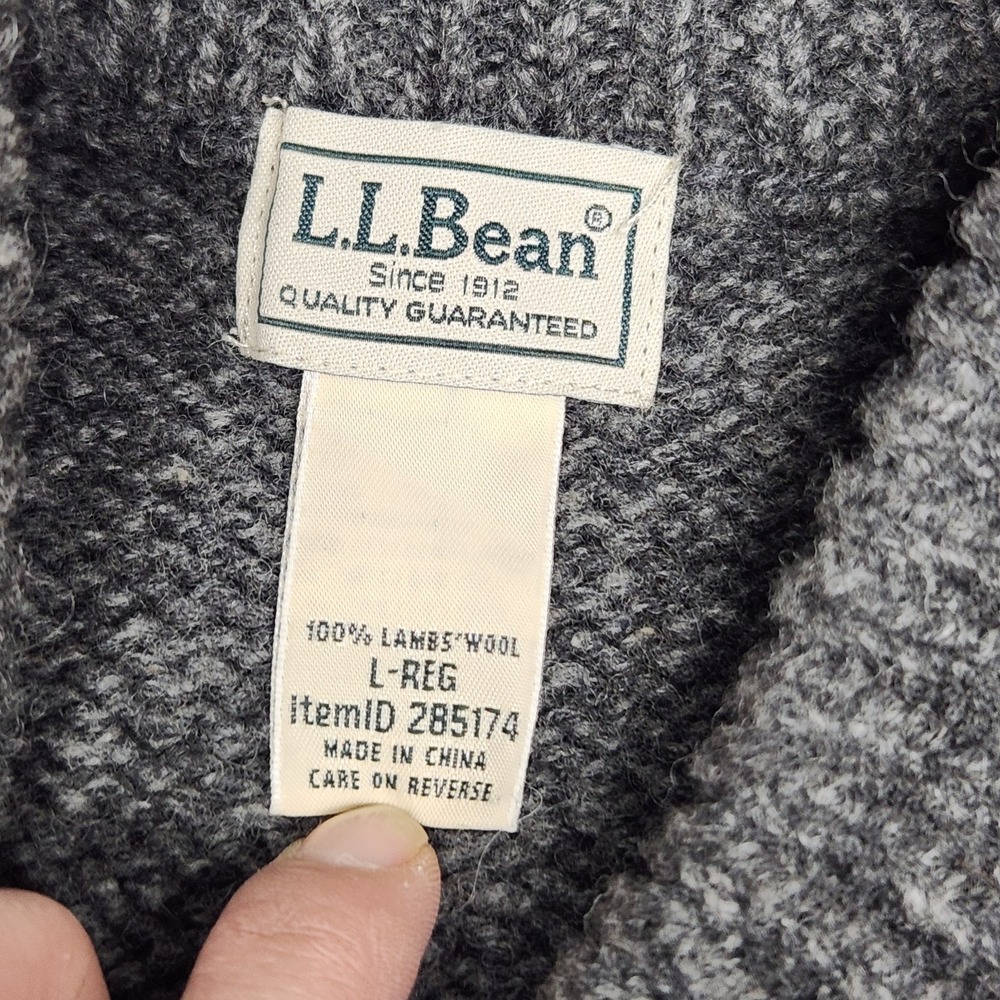 LL Bean Mens Lambswool Ragg Wool Henley Pullover Sweater Gray Large - Picture 4 of 8
